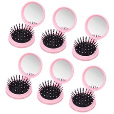 6Pcs Mini Compact Hair Brush, Round Folding Hairbrush, Light Pink