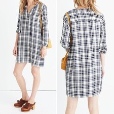Madewell Plaid Artiste Tunic Dress Blue & Cream Plaid Popover Shift Size XXS 2XS