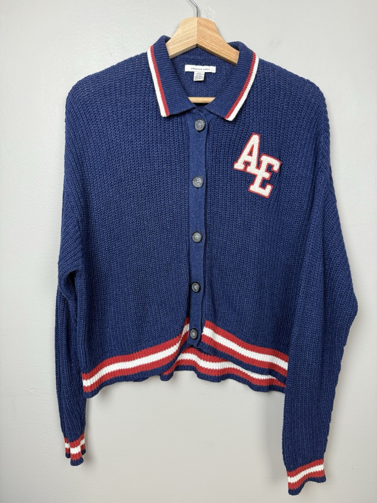 American Eagle Collar Varsity Patch Cardigan Swea… - image 2