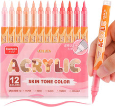 Acrylic Paint Markers 12 Colors, Skin Tone Series Set with Soft Brush Tip Water
