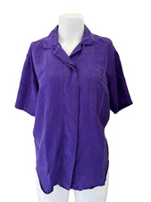 Gitano M women s vintage 90s plum purple 100 silk button up blouse short sleeve