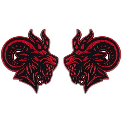 Angry Goat Emblem 3D Horned Monster Badge Decal Sticker Car Truck SUV Set of 2