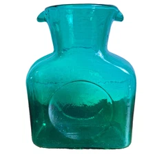 Blenko Sea Green Glass Water Pitcher Carafe Bottle Double Spout MCM Mid Century