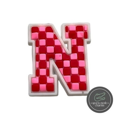 Rosa karierte Buchstaben - Charms für Schuhe Clogs Sandale - Alphabet Initialen ABC