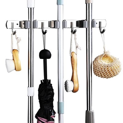 Broom Mop Holder Wall Mount Cleaning Tool holder, Heavy 3x2x15 inches, Silver