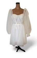 Elegant White Mini Tulle Corset Wedding Dress Long Sleeve Sheer Puff Sleeves