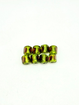 11mm Triangular Prism Green Lemon Pink Glass Lampwork  beads (8 beads)