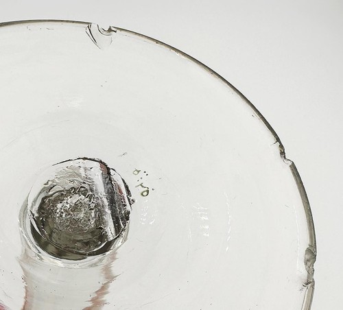 ANTIQUE GEORGIAN WINE GLASS PLAIN STEM c1750 Chips to Foot - Picture 13 of 13