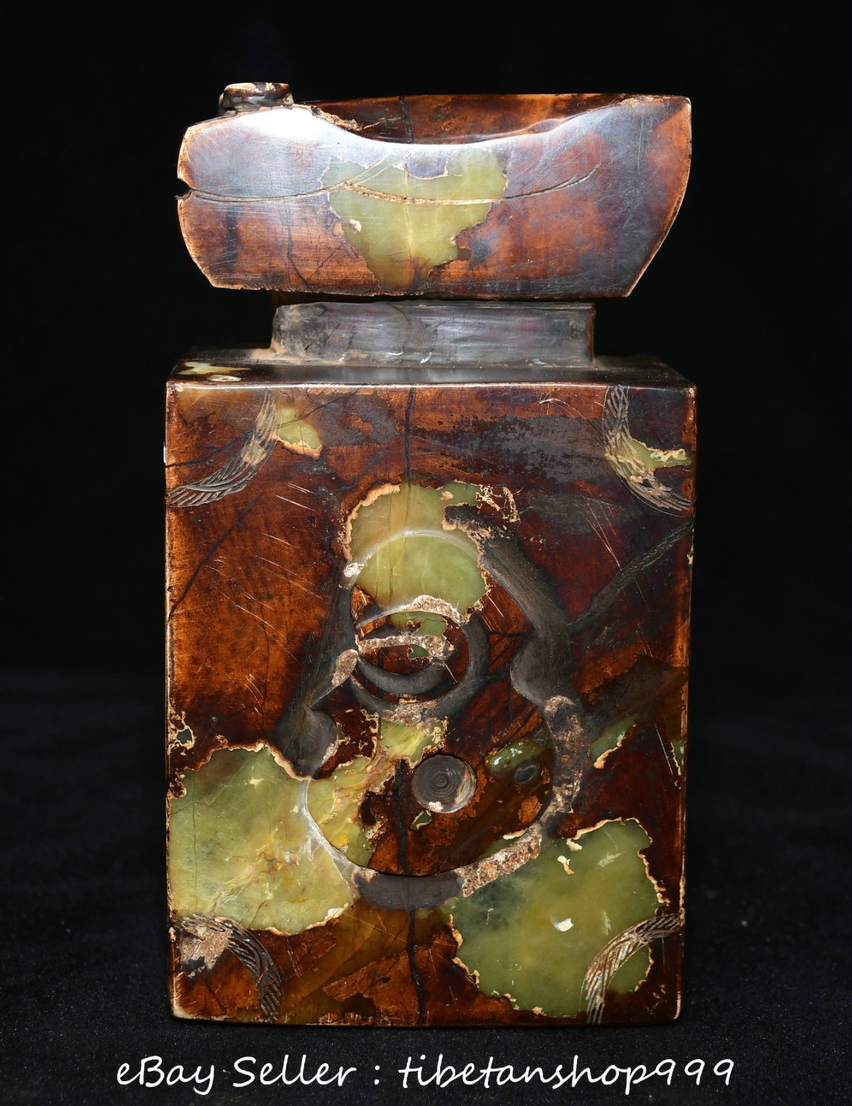 6.8" Old Chinese Liangzhu Culture Jade Carved Cicada Seal Signet Stamp Statue