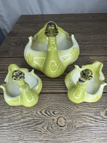 Vintage Hull Pottery Chartreuse Duck Planters Set of 3