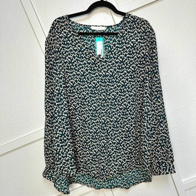 Lush Chantelli V-Neck Blouse Dark Green Lightweight Flowy Shirt Sz: 3x -NWT