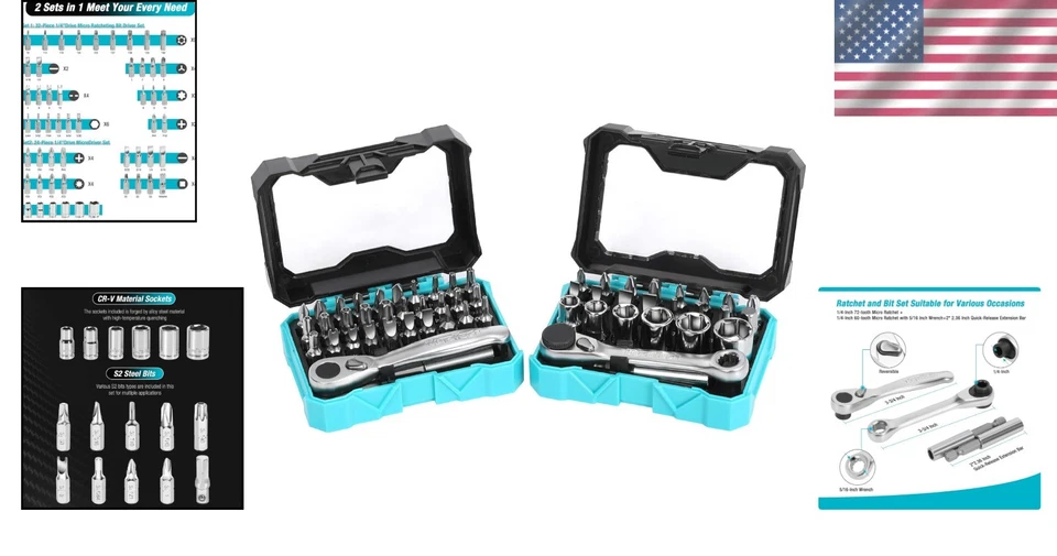 Mini Ratchet Wrench Set 56pcs Screwdriver Socket Bits Tool Kit for Tight Spaces - Image 2 of 4