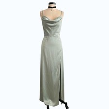 Sage Green Satin Cowl Neck Maxi Dress Formal Bridesmaid Gown Size 10