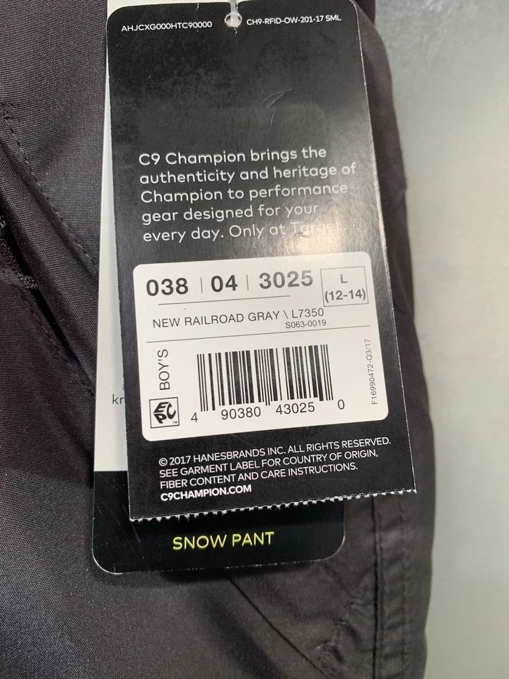 NUEVO con etiquetas Champion C9 Babero de nieve Ferrocarril Gris Niño L 12-14 Pantalones de esquí aislados Foto 4 de 4