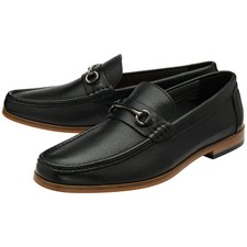Frank Wright Lamont Mens Black Leather Slip On Moccasin Loafers With Snaffle Bar