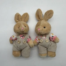 Plush Rabbit Keychains Stuffed Animals Ornaments Lot Of 2 Dresses & Bows.#10
