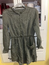 Lucky Brand Small Women’s Army Green Shirt Dress Button Down Drawstring Waist