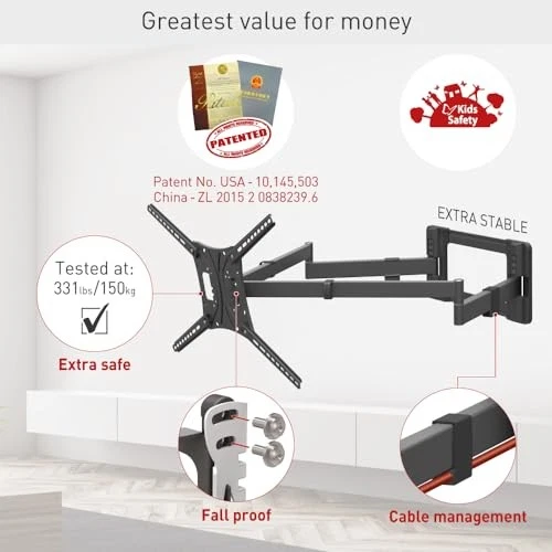 Barkan 40" Largo TV Montaje en Pared, 13-83" Brazo Movimiento Completo, 110 lb, BM464XL Foto 3 de 4