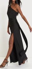 Lulus Signature Elegance Satin One-Shoulder Maxi Dress Womens S Black NWT