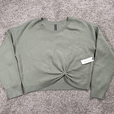 Anthropologie Sweater Womens Medium Green Twist Front Cropped Knit Pullover
