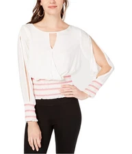 I.N.C Womens Split-Sleeve Pullover Blouse, White, Large