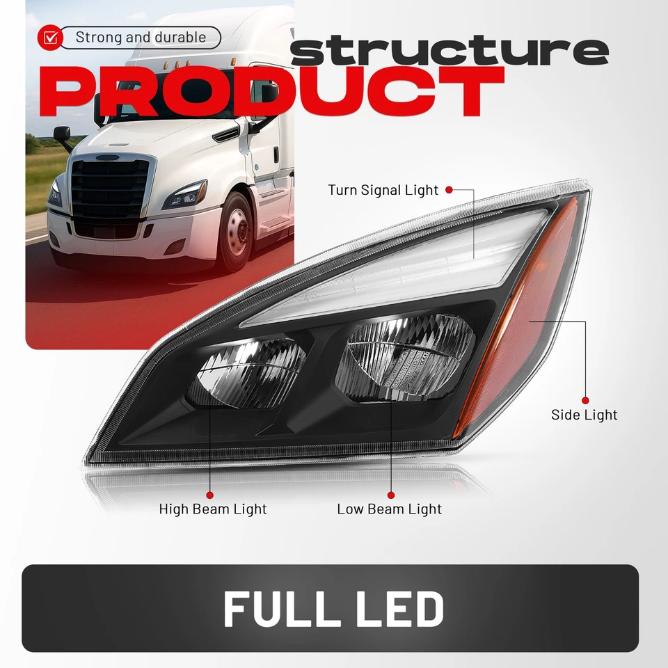 Fit Freightliner Cascadia 2018-2025 Full LED Driver Side Headlight Headlamp - Image 3 of 4