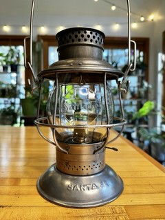 Santa Fe Railway Lantern Original Cast Globe(crack) Nice Bell Bottom Frame!