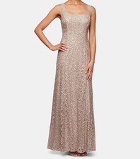 Alex Evenings Women's Beige Sequined Lace Scoop-Neck Evening Dress Size 18