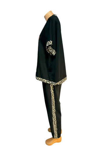 Ladies 2 Piece Set Leopard Set One Size 44,46,48,50 Leisure Suit Italy Oversized - Picture 3 of 4