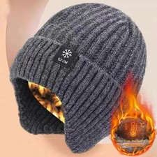 Men's Winter Warmth Knit Beanie with Ear Flaps - Cotton-Lined for Extra Coziness