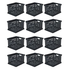 Sterilite Stackable Plastic Storage Open Crate Bin Organizer Box, Black, 12 Pack
