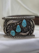 Western Silver Tone And Faux Turquoise Large Buckle Tooled Brown Leather Belt