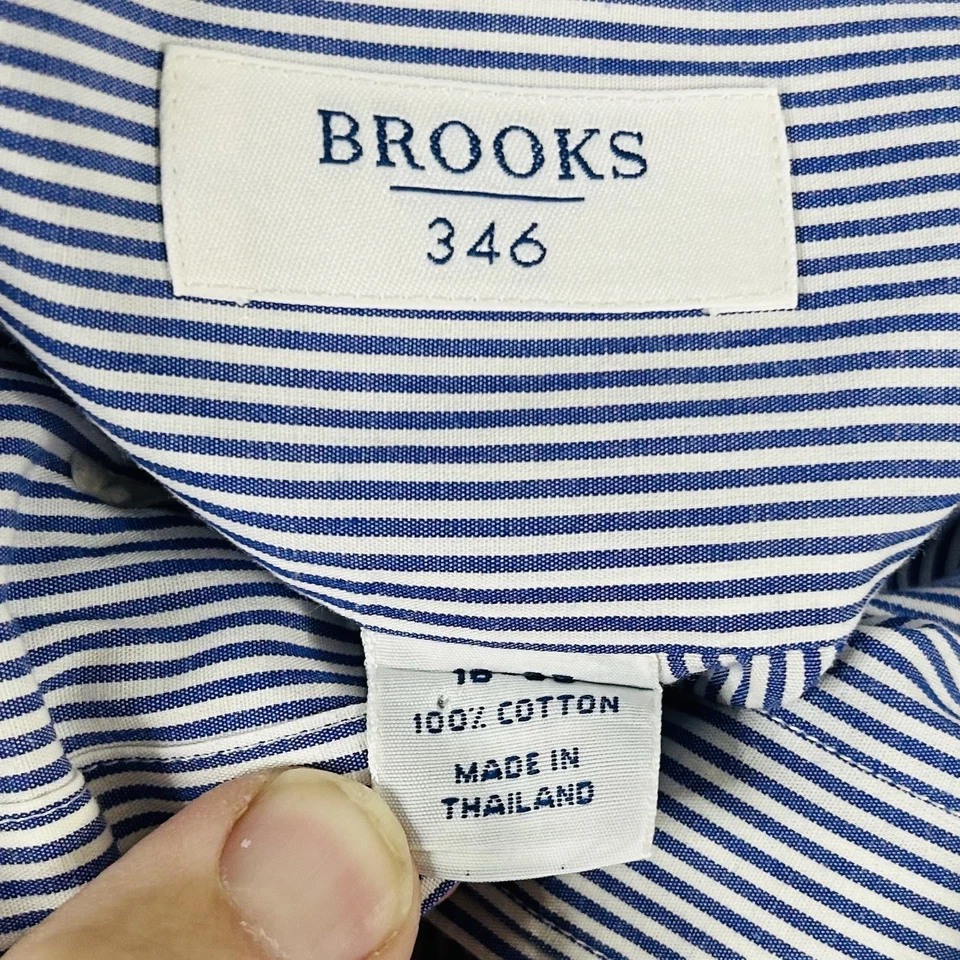 Brooks Brothers 346 16 35 Regular Fit Dress Shirt Blue White Striped Button Down - Image 3 of 4