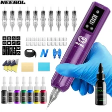 Neebol Wireless Tattoo Pen Kit, Rotary Tattoo Machine Gun Kit Lightweight1600MAH