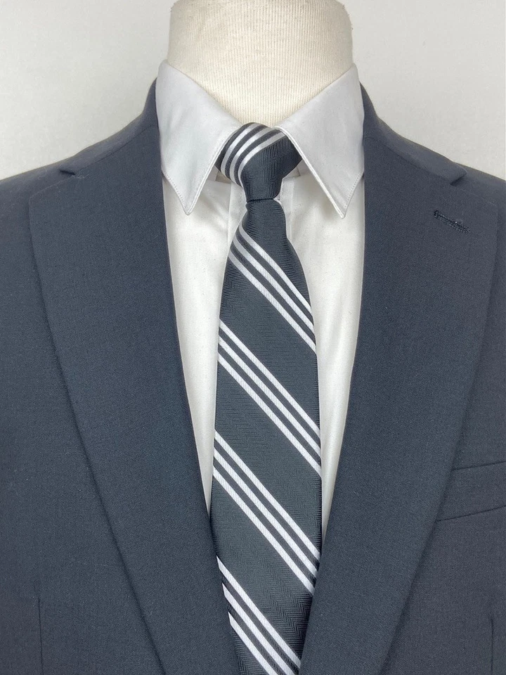 $600 BRAND NEW BAR III Mens 40L Solid Black Slim Fit 2 Piece Suit W/ Pants 34x32 - Image 2 of 4