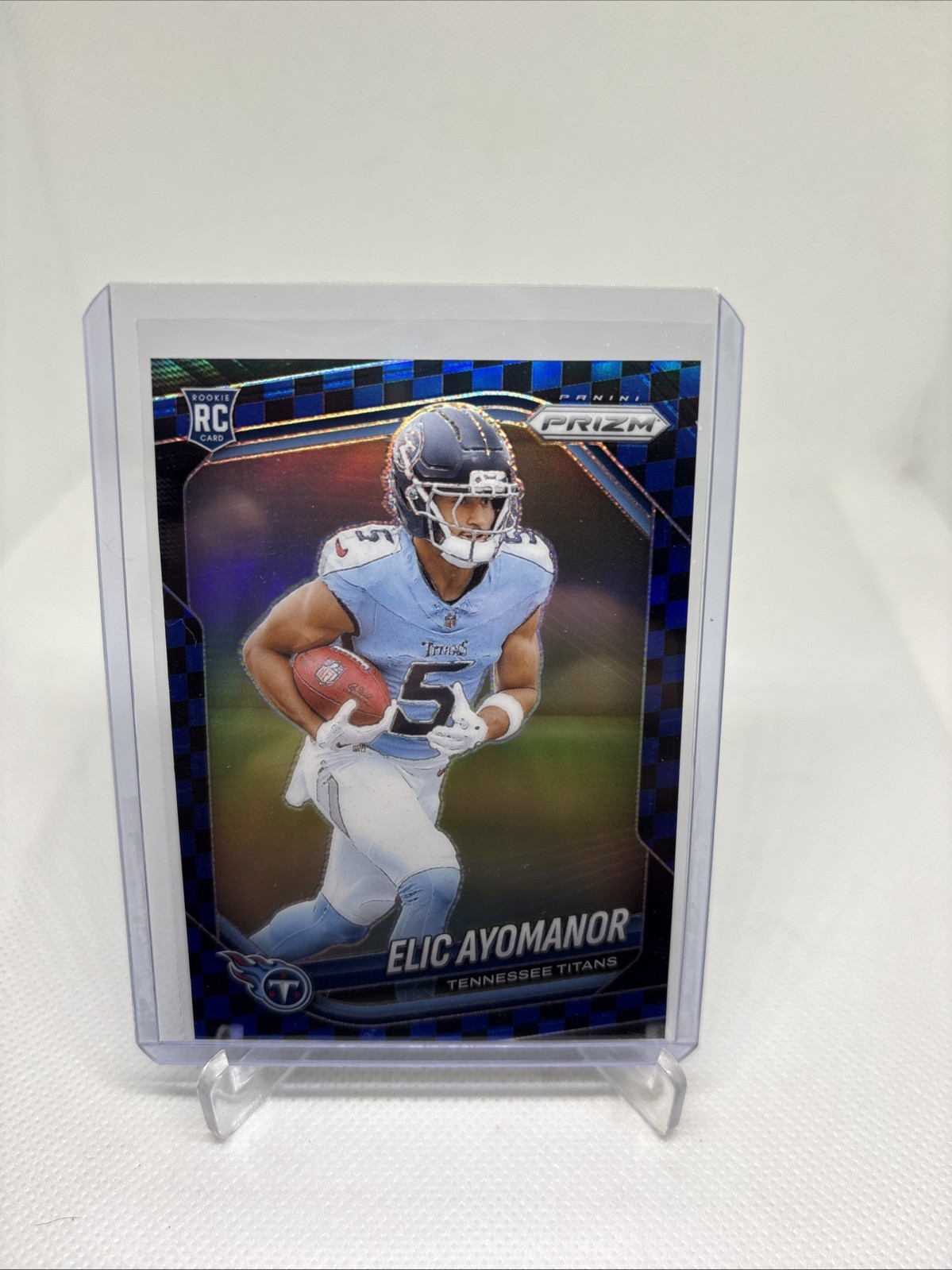 2025 Panini Prizm Black & Blue Checkerboard RC #321 Elic Ayomanor Titans SP