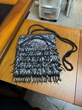 Gray Beaded Shoulder Evening Bag/Purse-Beaded Fringe-1920 FlapperStyle
