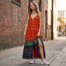Urban Outfitters Paisley Floral Mix Maxi Dress Button Front Tiered Boho Small S