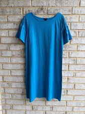 Talbots Short Sleeve Round Neck Cotton Blend Blue Shirt Dress Women's Size L