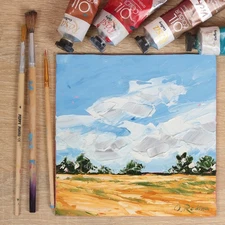 Midwest Original Landscape Oil Painting Small Impasto Painting Palette Knife Art