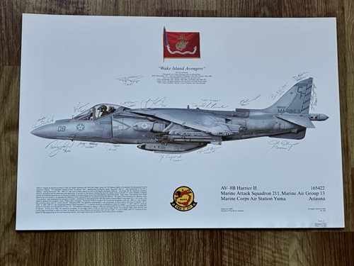 15-Pilot Signed VMA-211 Harrier Print - "Wake Island Avengers" - 2000 Yuma