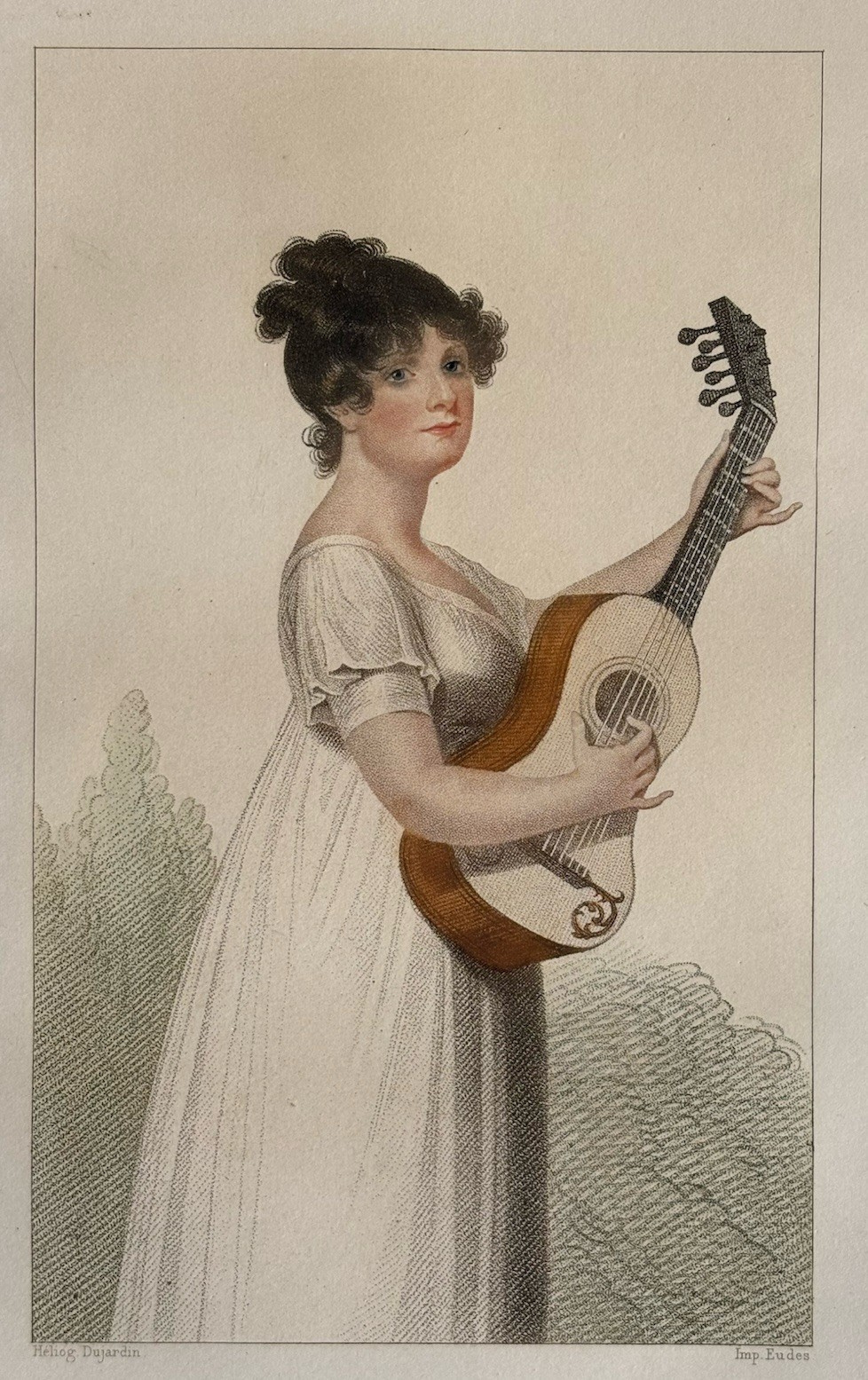 Dujardin Engraving Portrait Musician Mademoiselle Mountain Guitarist Guitarist
