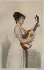 Dujardin Gravure Portrait Musicienne Mademoiselle Mountain Guitariste Guitare