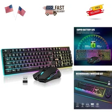 K10 Wireless Gaming Keyboard and Mouse Combo, LED Backlit Rechargeable 3800mA...