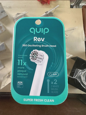 QUIP REV 360 OSCILLATING BRUSH HEADS X2 SOFT BRUSH HEADS -NEW- *WHITE*