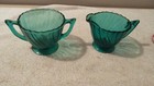 Vintage Jeanette Ultramarine Swirl Glass Creamer and Sugar Bowl Set — photo 1