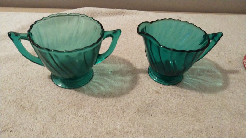 Vintage Jeanette Ultramarine Swirl Glass Creamer and Sugar Bowl Set
