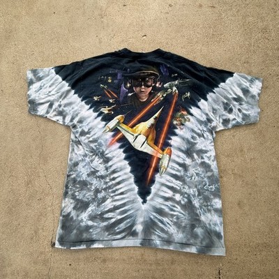 Vintage Star Wars Episode 1 Phantom Menace Liquid Blue Tie Dye T-Shirt Large