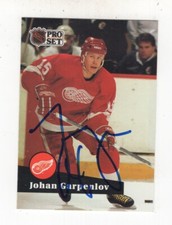 1991-92 PRO SET HOCKEY JOHAN GARPENLOV DETROIT RED WINGS AUTOGRAPH CARD