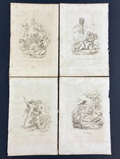 4 Gravures début XIXe représentant Odin Thor Heindall Hoder Hippolyte Adonis